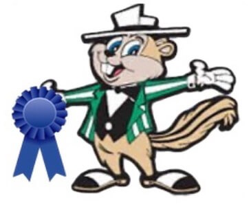 image of state fair mascot holding the blue ribbon