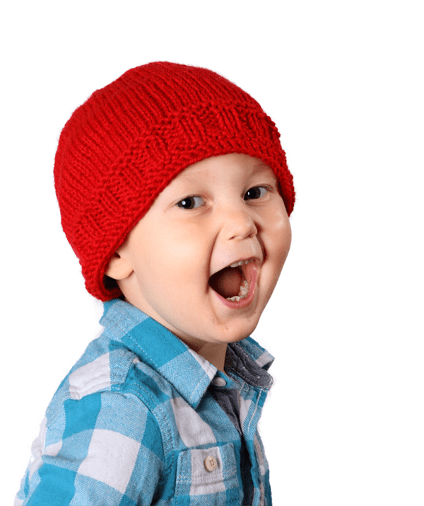 image of toddler wearing a knitted hat