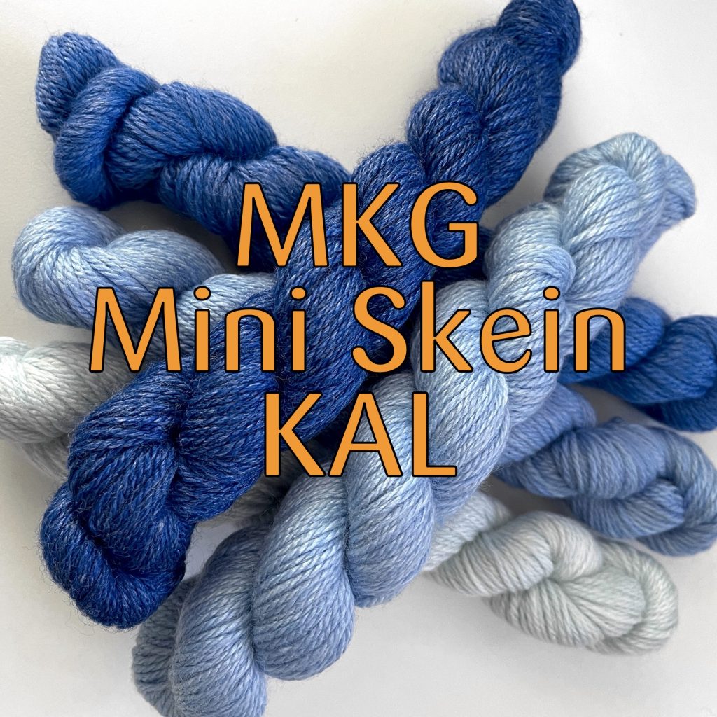 mini skeins of yarn with the words MKG Mini Skein KAL