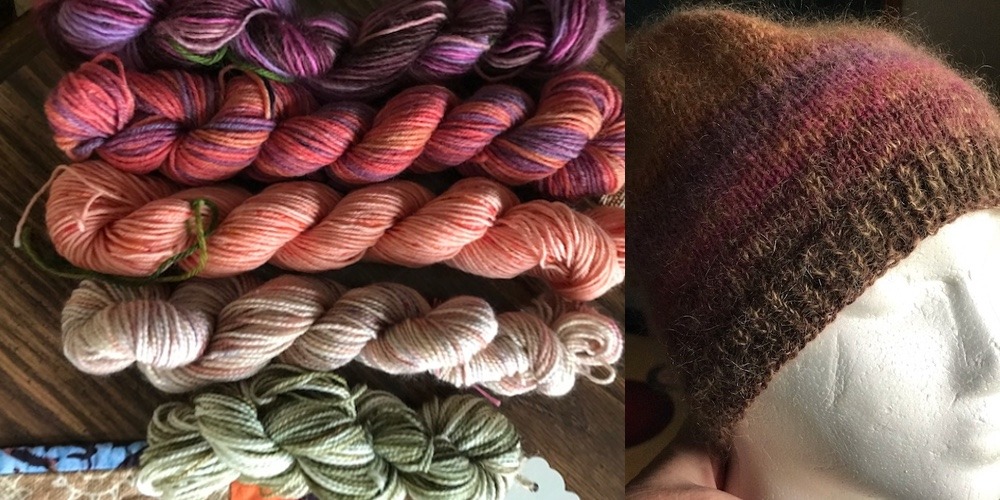 skeins of yarn and a knit hat