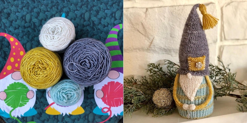balls of yarn and a knit gnome