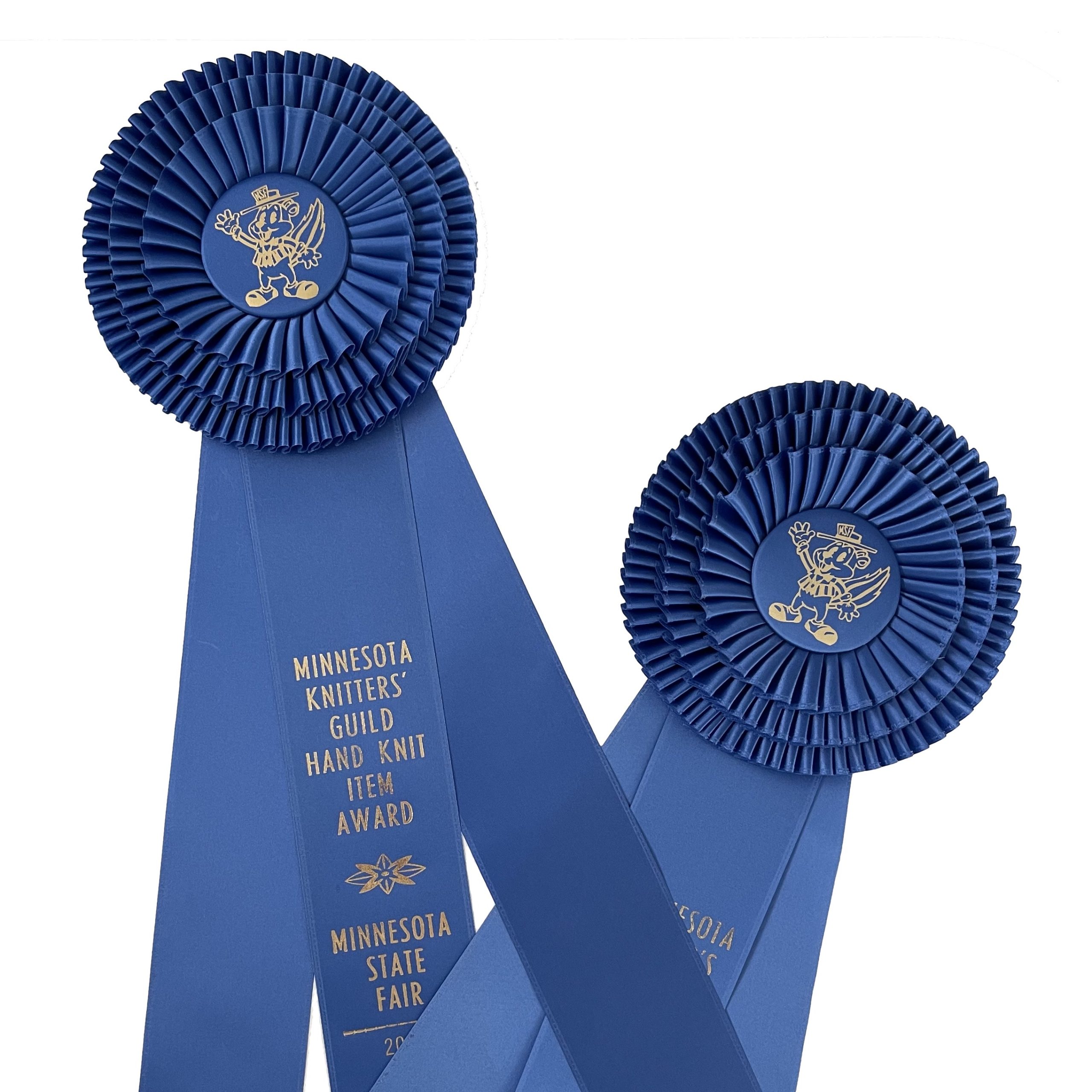 two blue rosette awards from the Minnesota State Fair