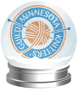 The Minnesota Knitters' Guild logo inside a snow globe