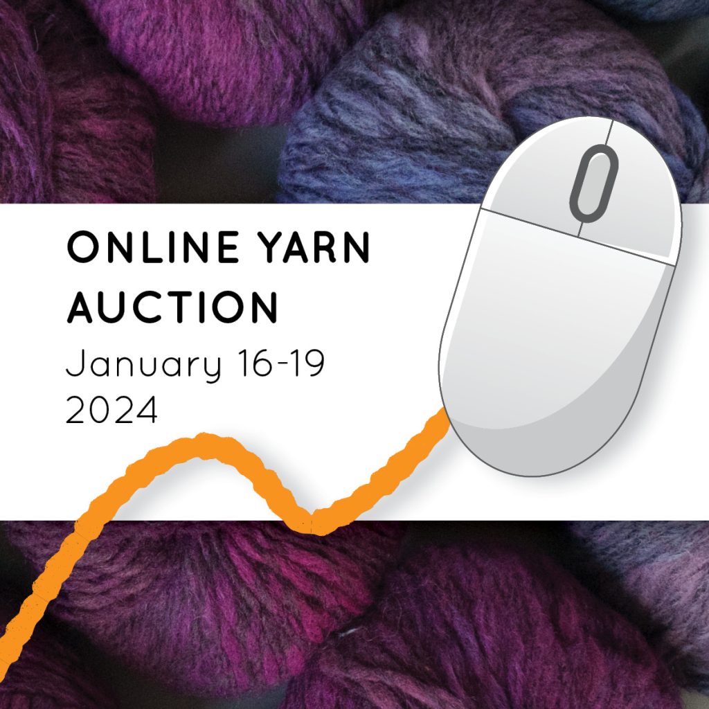 A background of purple yarns with a clip art of a computer mouse.